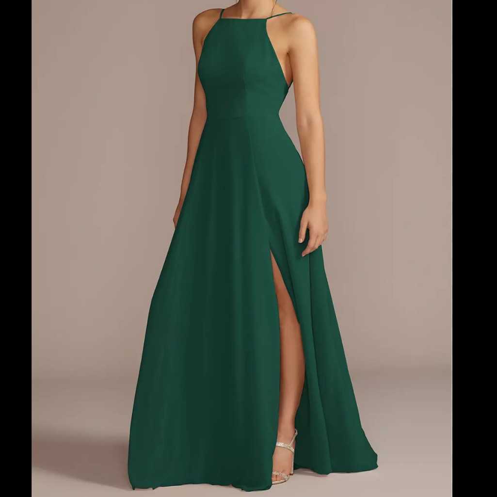 Chiffon High-Neck A-Line Dress Style# F20456 Bridesmaid Wedding Guest Prom